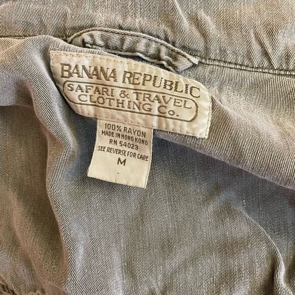 SALE!! Vintage 80s Banana Republic safari jacket size Medium rayon olive green - Picture 3 of 4